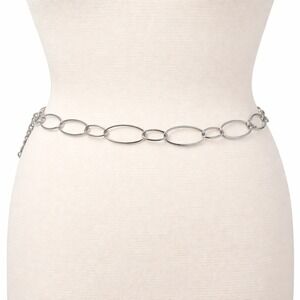 Chunky Oval Link Chain Belt Silver Tone Statement Style